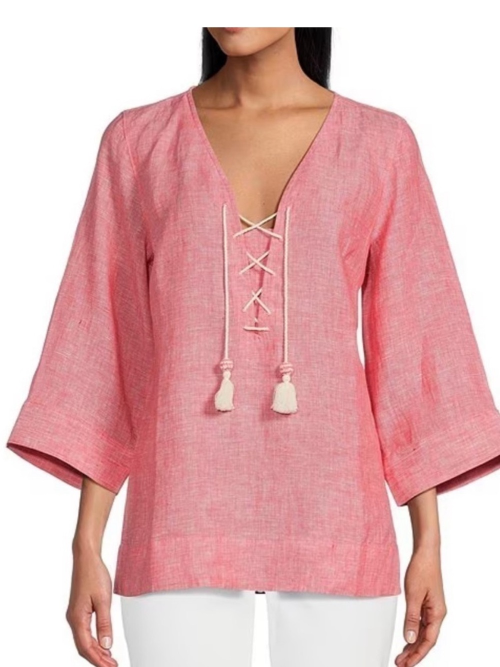 Tommy Bahama Coastalina
3/4 Sleeve V Neck Tassel‎ Linen
Tunic Blouse